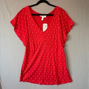 Addition Elle Womens Polka Dot Babydoll Top Size X Red Modal Flutter Sleeves NWT